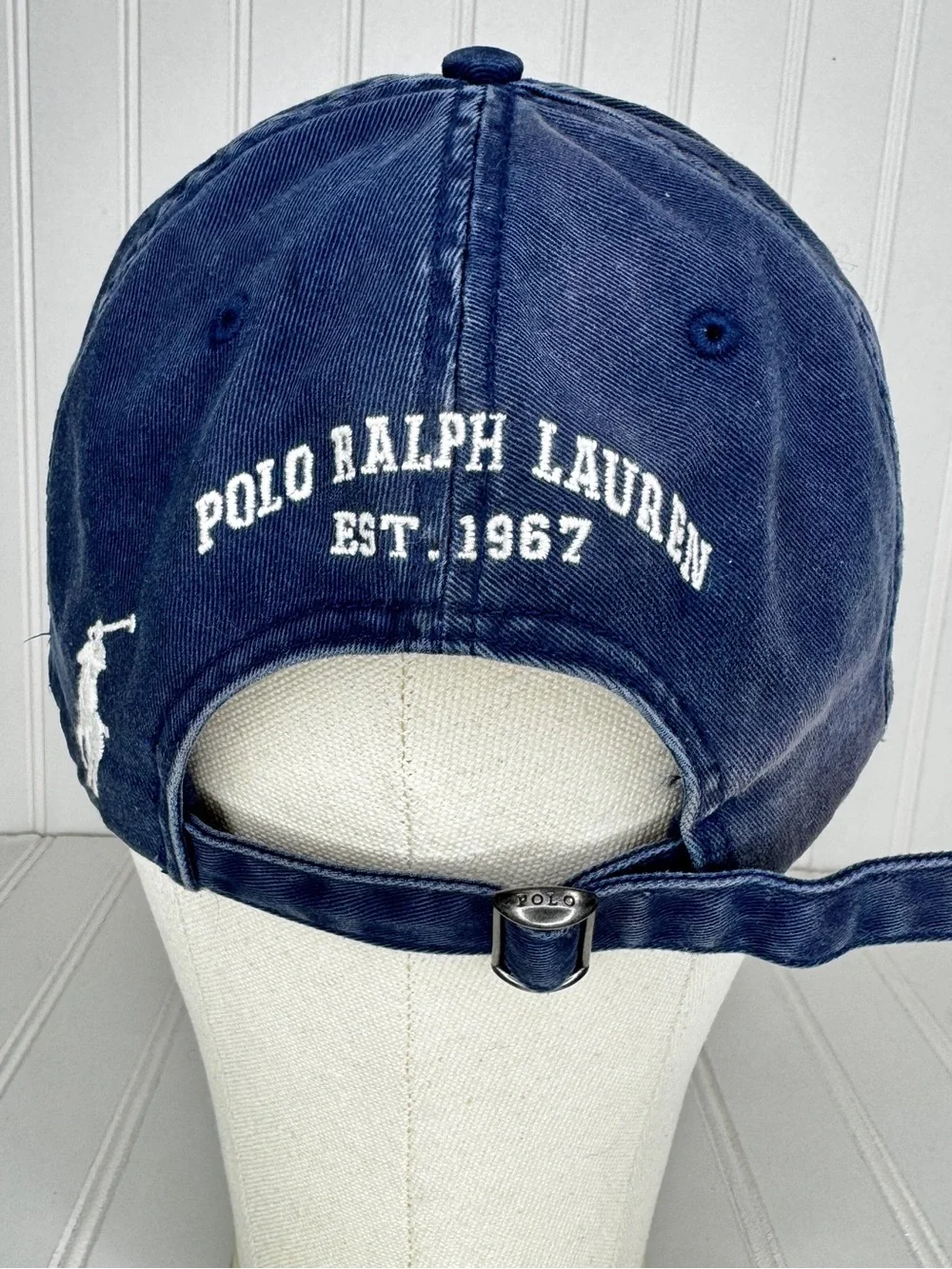 Vintage Polo Ralph Lauren Hat Blue Flag USA Baseball Cap 1990s Strapback Faded